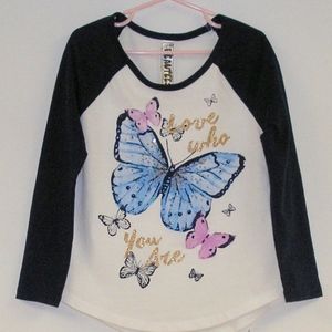 GIRLS LONG-SLEEVED TEE SIZE 6, BUTTERFLY MOTIF NEW